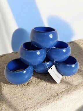 Home Studio Napkin Rings OS Glossy Lacquer Resin Round Table Decor Blue X 6 NWT
